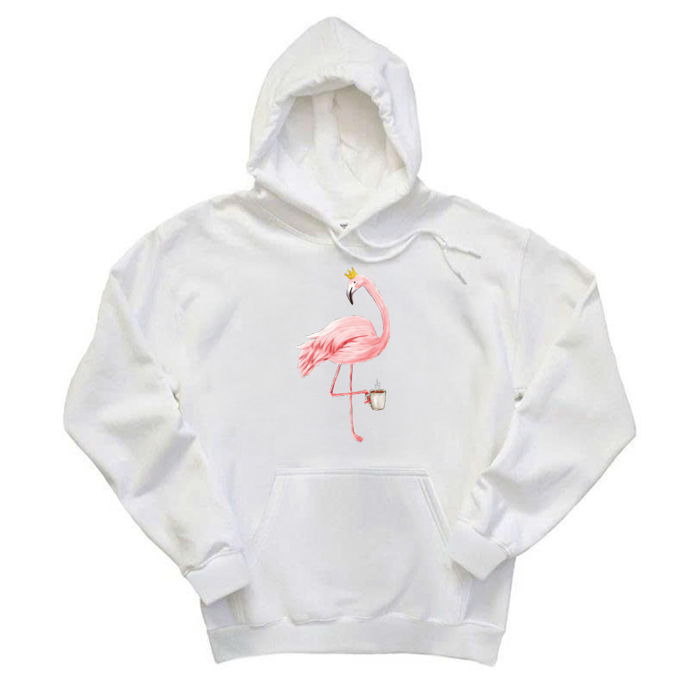 Queen Flamingo With Coffee Shirt Cute Animal Ladies Hoodie Gift For Coffee Lovers