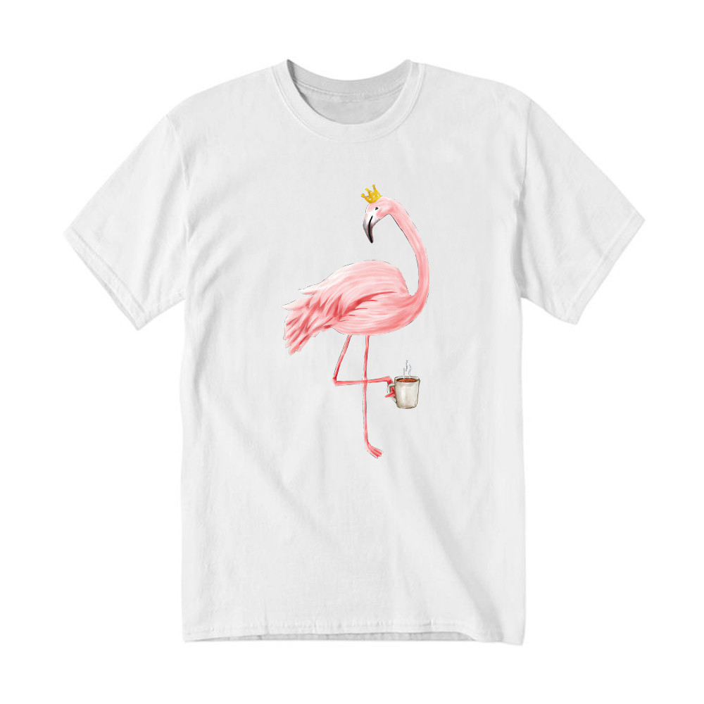 Queen Flamingo With Coffee Shirt Cute Animal Ladies T-Shirt Gift For Coffee Lovers